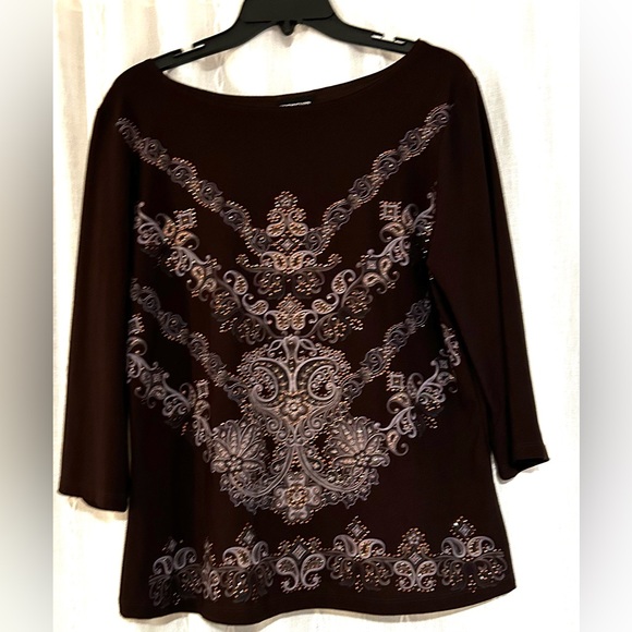 Perceptions Brown, 3/4 lengths sleeves, embellished top. Sz 1X - Picture 6 of 8